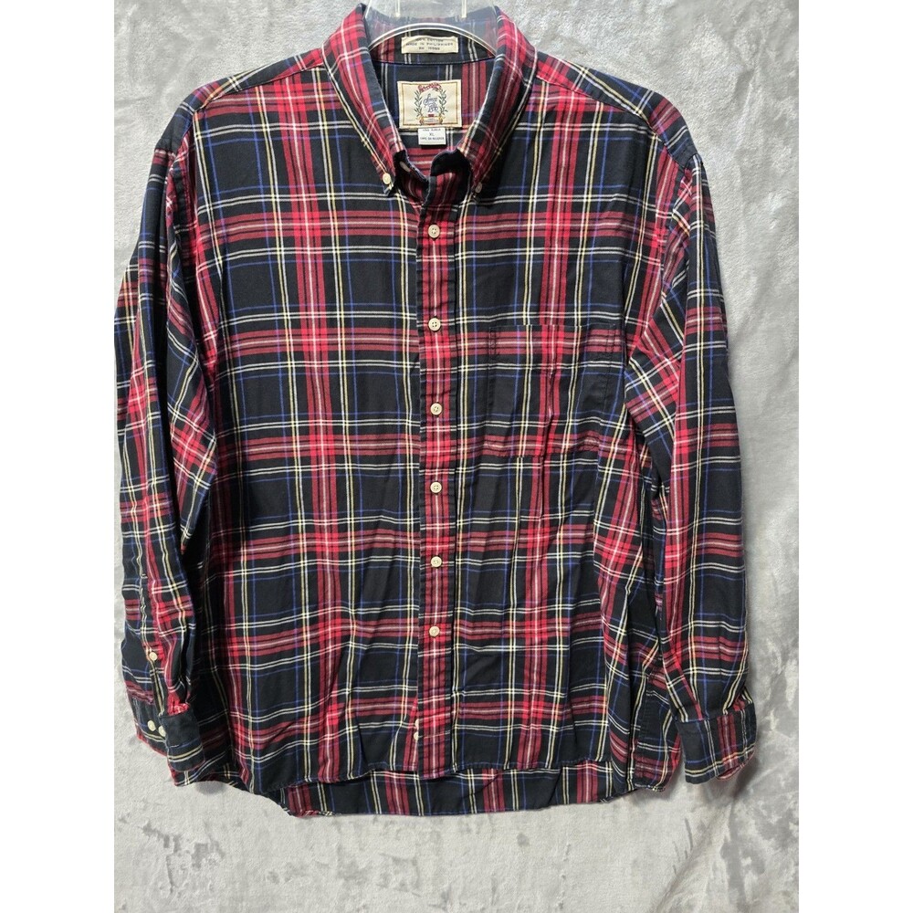Vtg Sears Roebuck Flannel Shirt Mens XL Red Black Plaid Grunge Workwear Cowboy